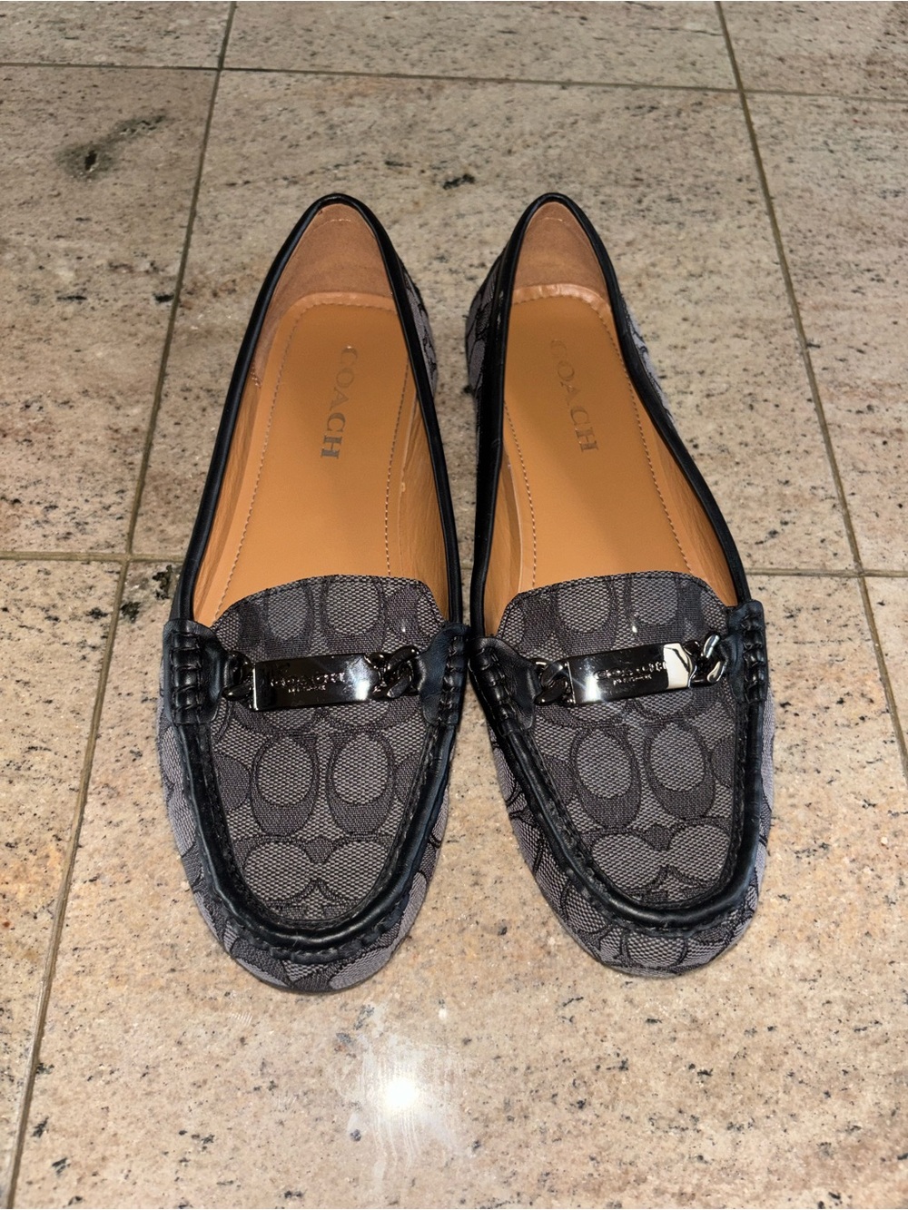 Coach Women's Charcoal Signature Canvas Loafers with Silver Bit